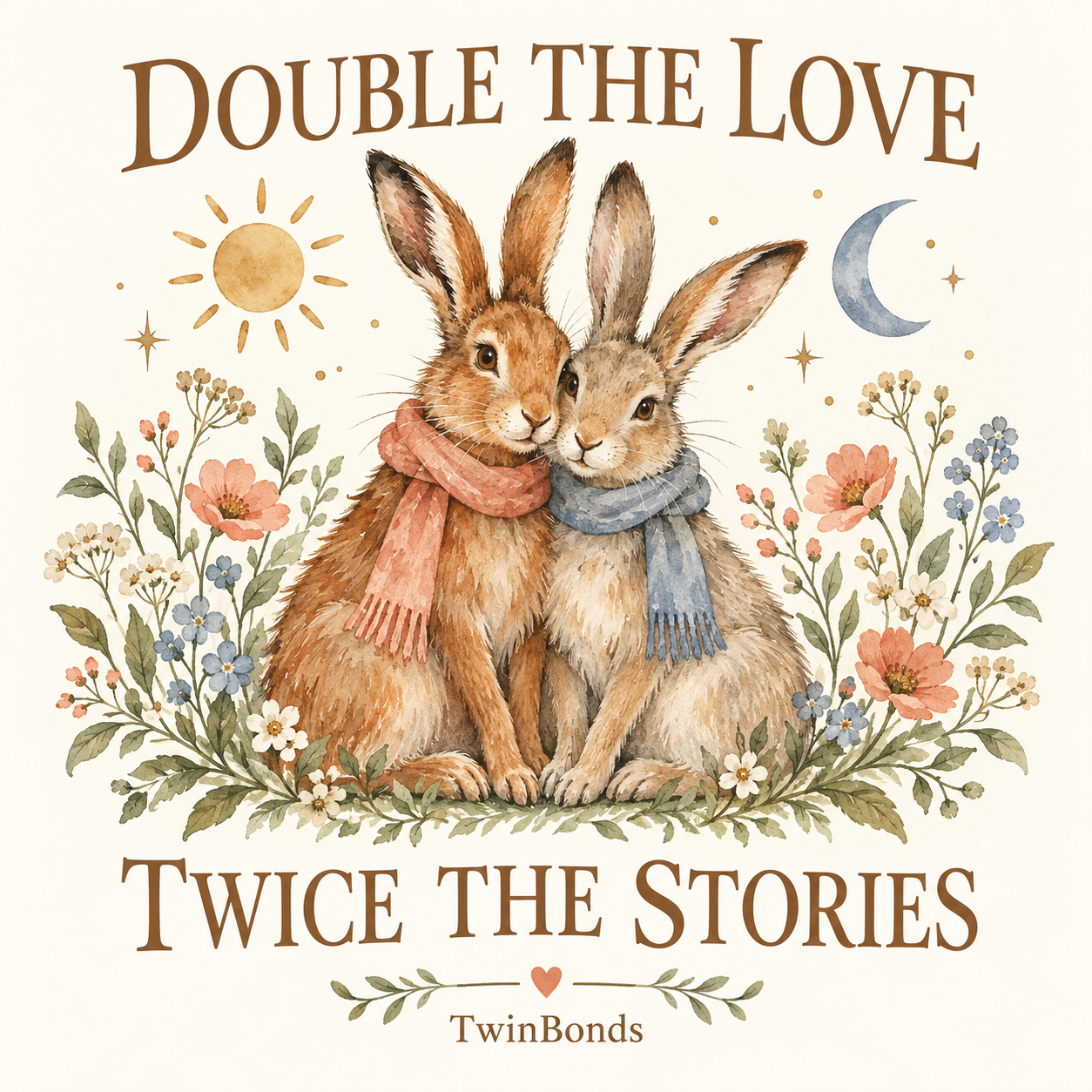 Watercolor hare pair with Double the Love lettering